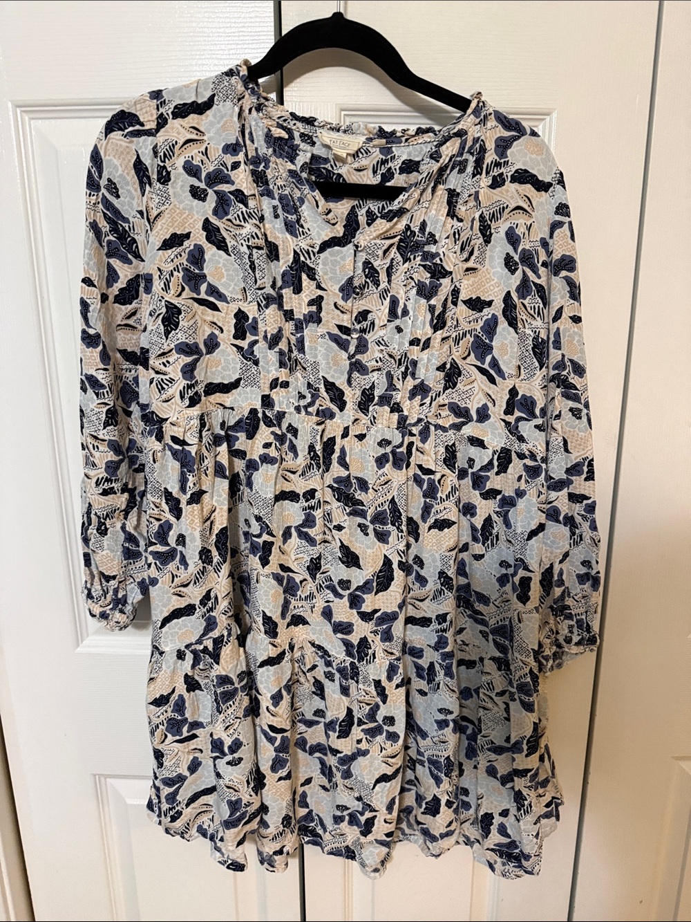 Fat Face Navy and Cream Floral Tiered Long-Sleeve Dress